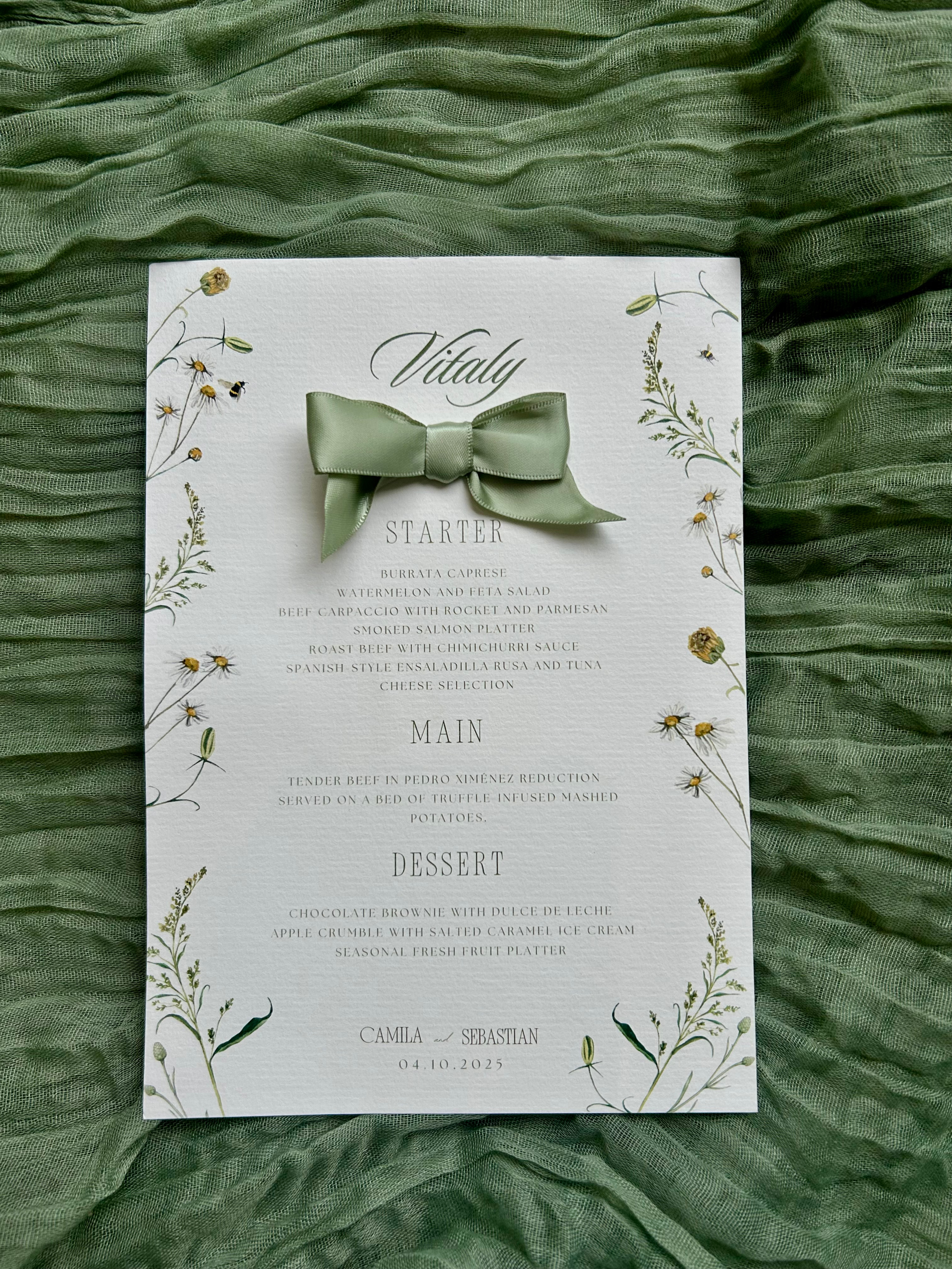 Watercolor flower menu large with bow